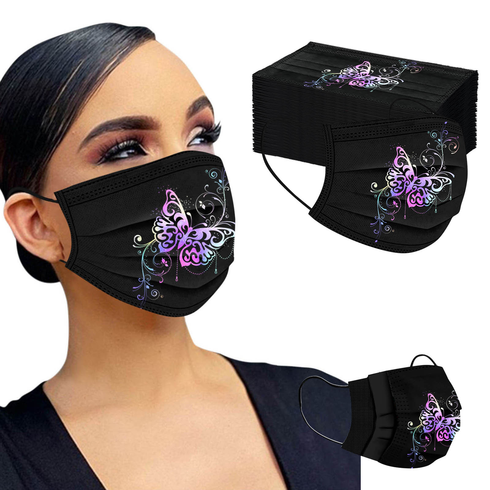 Adults Butterfl Mask Protectio - Black Face Mask Pack recension och pris