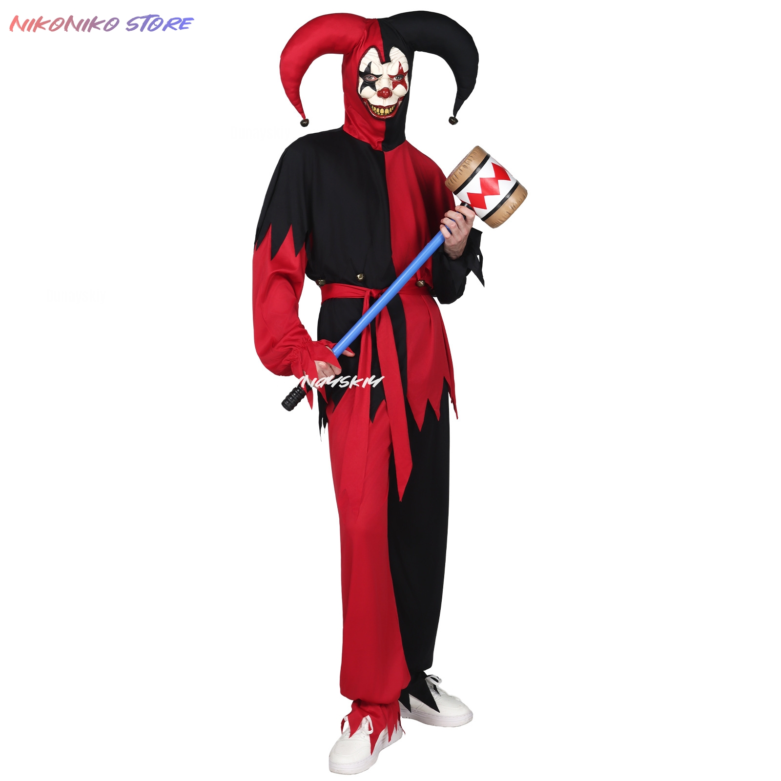 Red Black Jagged Jester Outfit - Black Face Mask Pack recension och pris