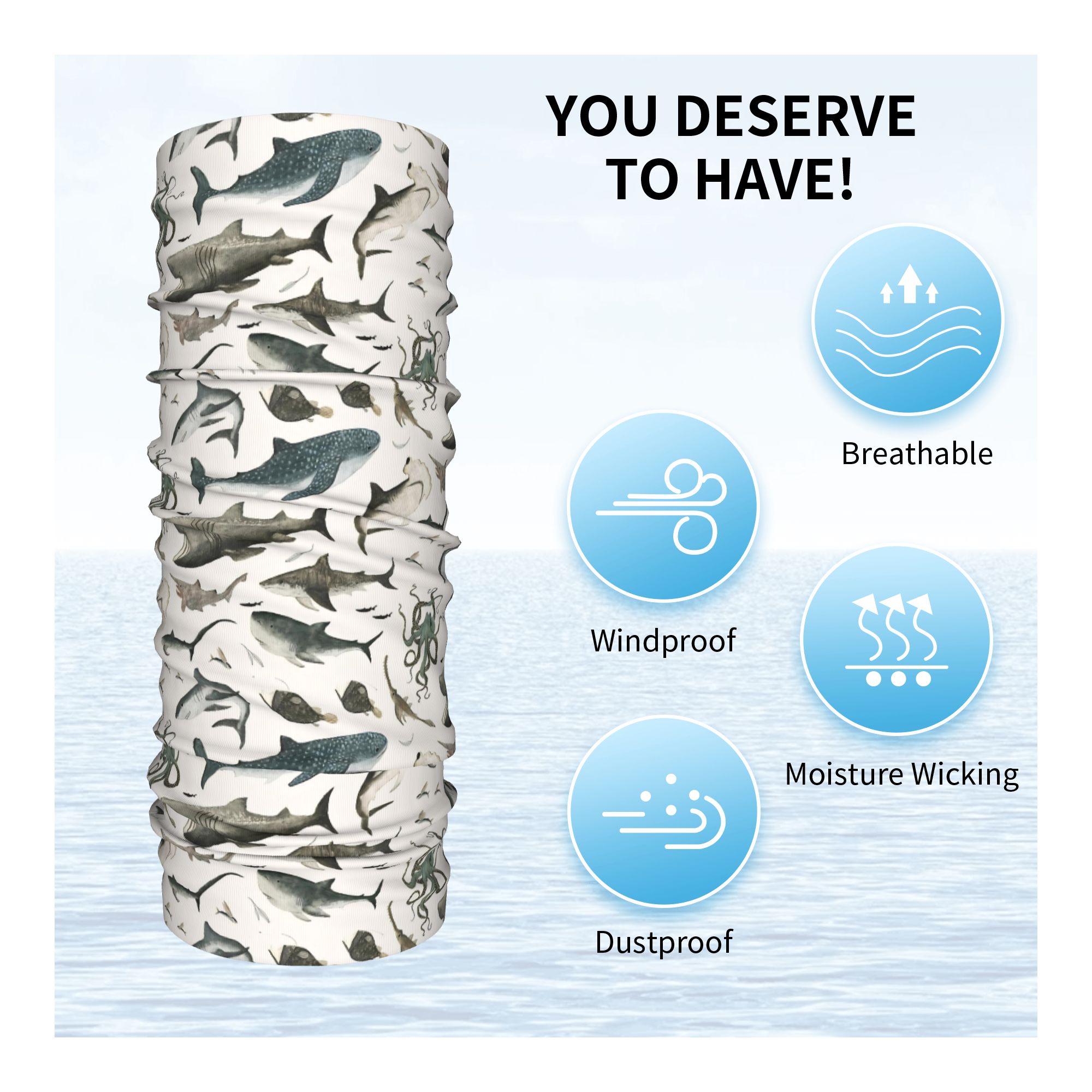 Shark Ocean Animal Sharks Band - Neck Gaiter Face Cover recension och pris