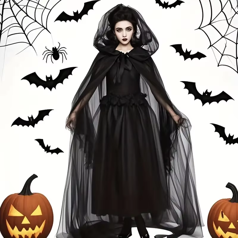 2Pcs Black Hooded Tulle Cape + - Black Face Mask Pack recension och pris